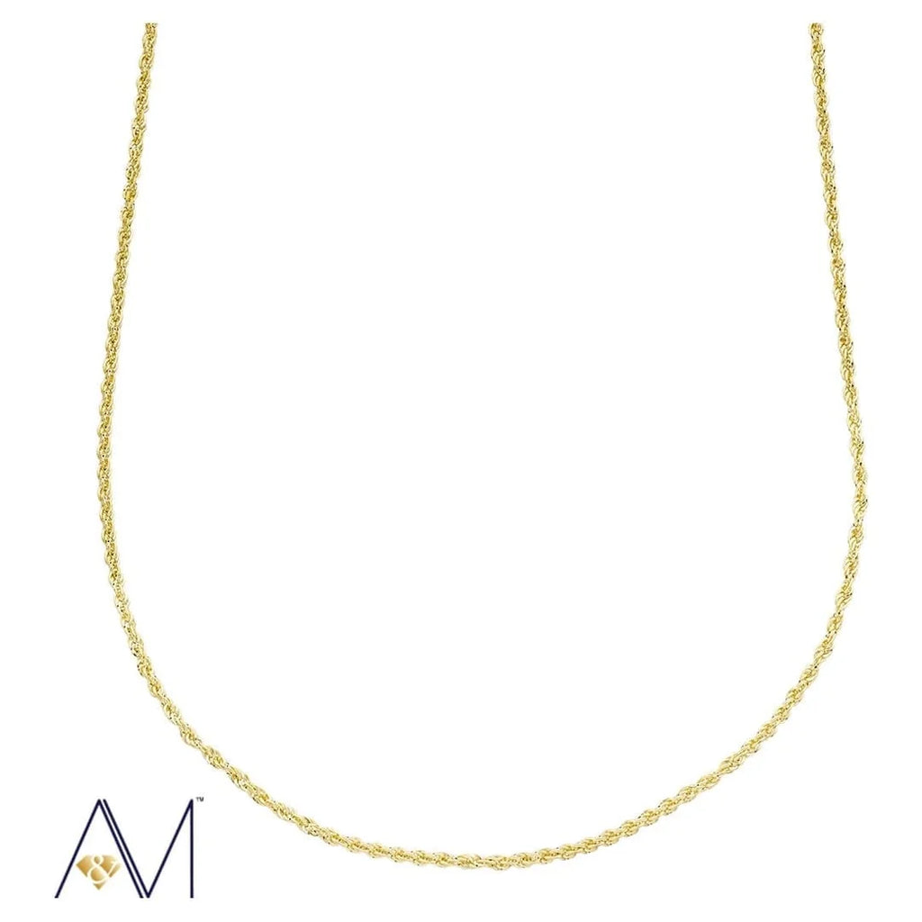 14K Yellow Gold 1.5Mm Rope Chain Necklace, 16–24 Inch, Lobster Clasp, Adult Unisex