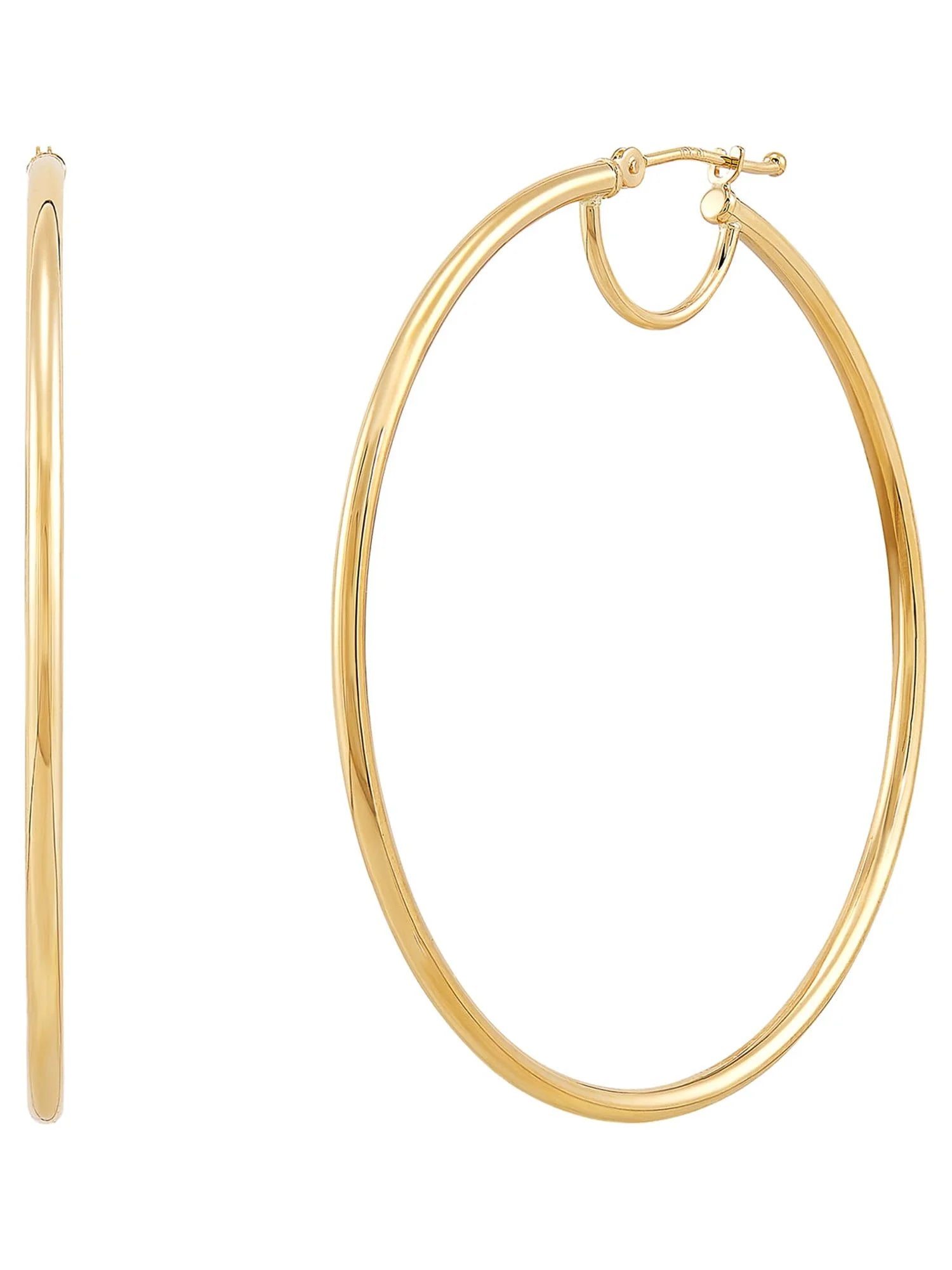 10K Yellow Gold 1.8Mmx47Mm Hollow round Hoop with Bridge Earrings