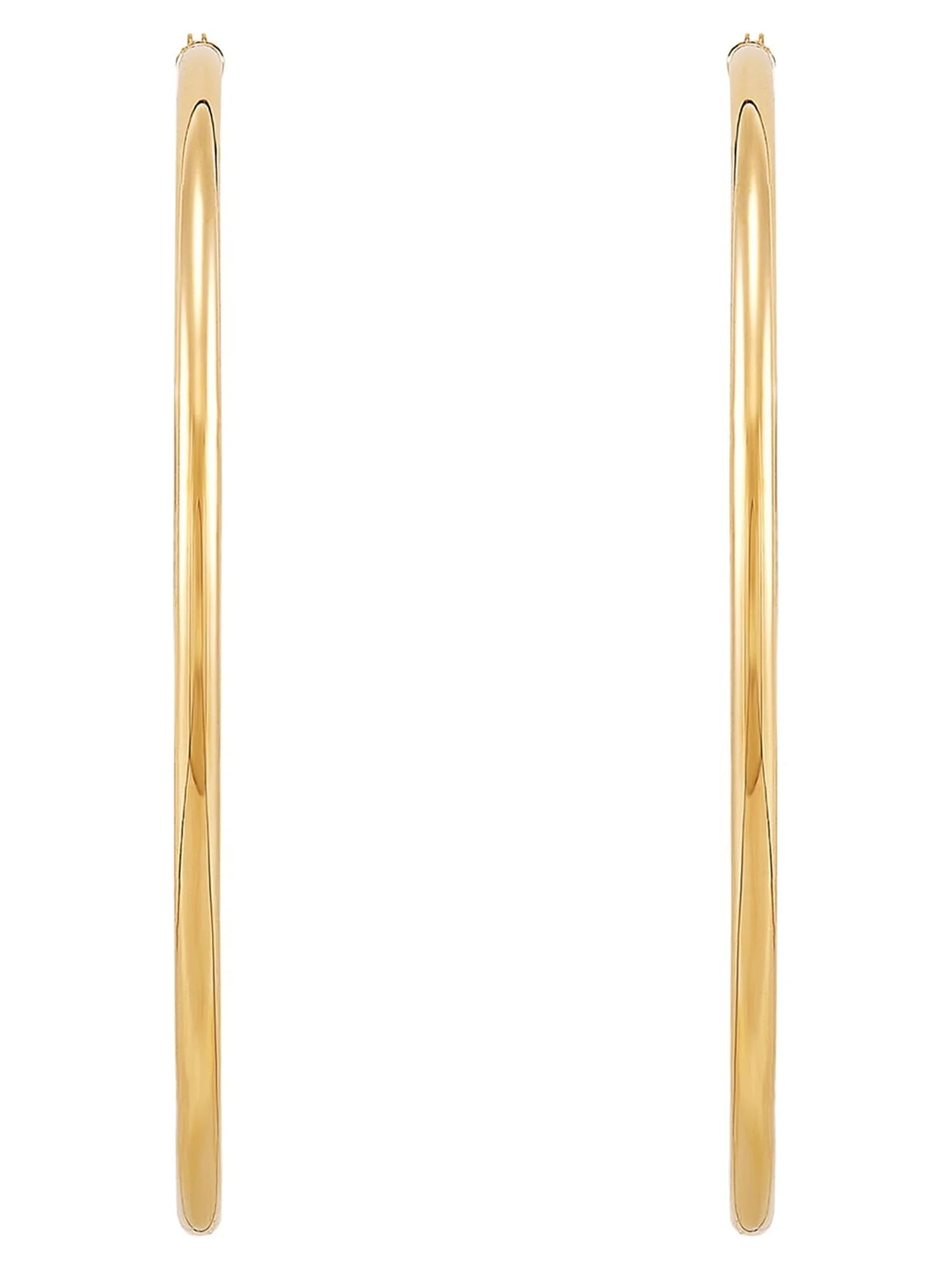 10K Yellow Gold 1.8Mmx47Mm Hollow round Hoop with Bridge Earrings