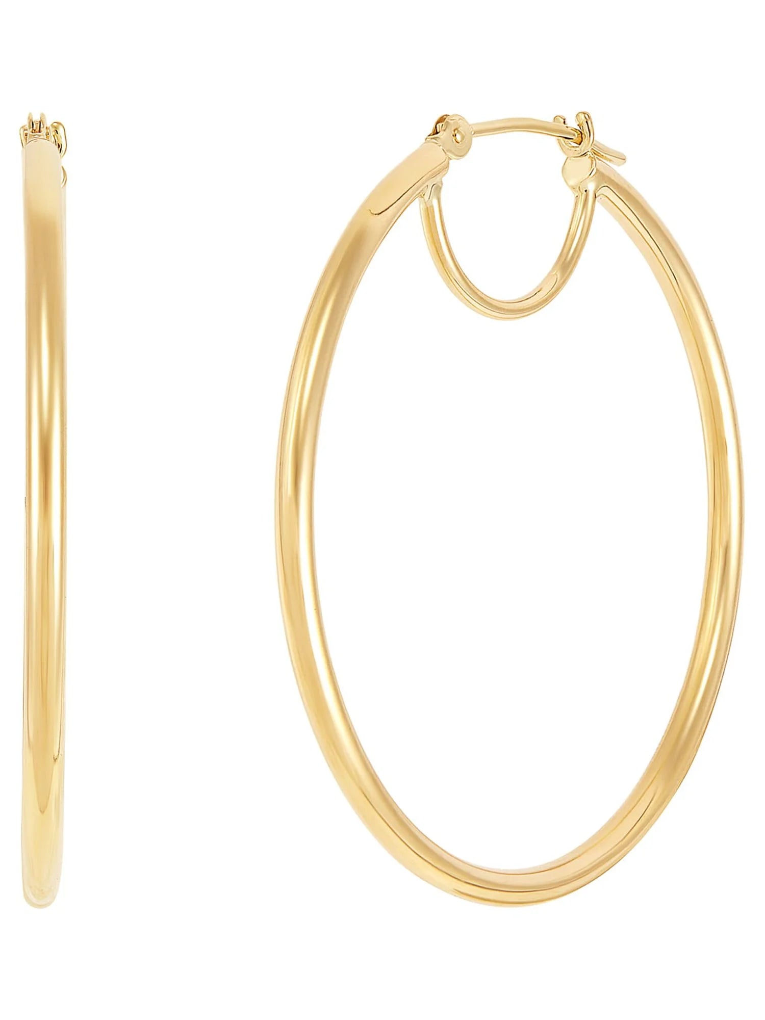 10K Yellow Gold 1.8Mmx35Mm round Hoop with Bridge Earrings