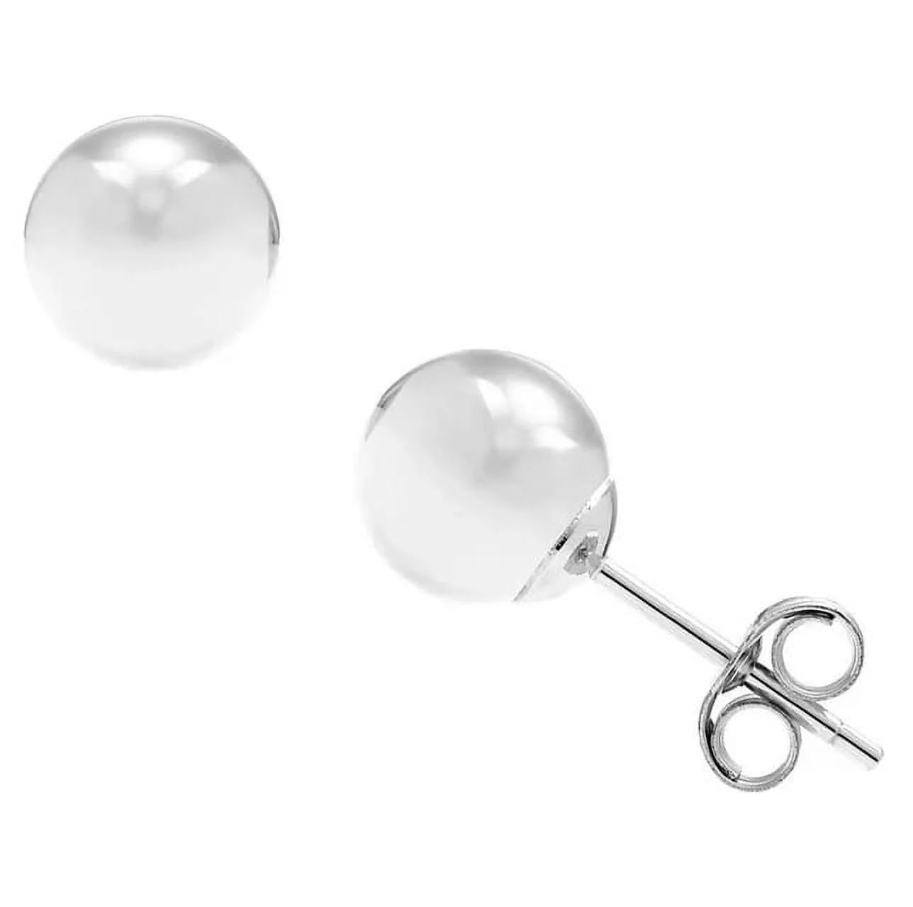 14K White Gold Ball Stud Earrings for Women, Lightweight Push-Back, 3Mm–9Mm Sizes, Gift Box Included
