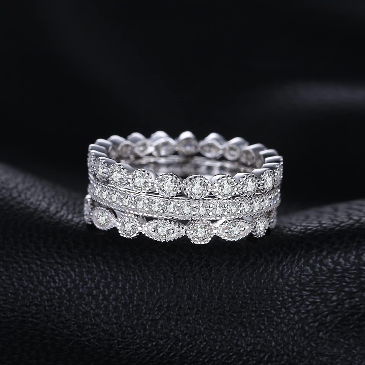14K Gold Plated 925 Sterling Silver Rings for Women, Cubic Zirconia Promise Rings for Her, Stackable Wedding Bands Rings for Women Set Size 4-12