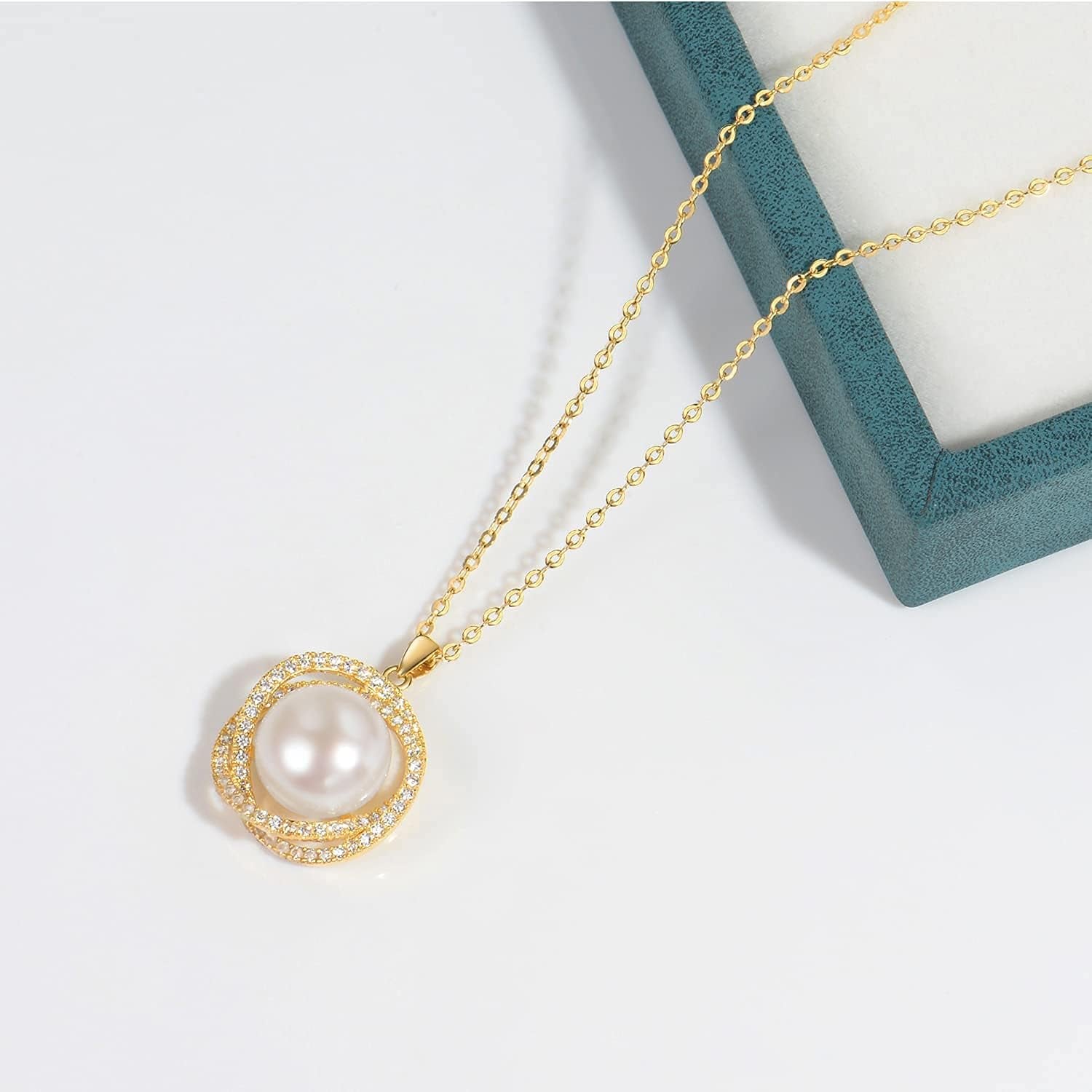 10-11Mm Single Freshwater Pearl Necklace for Women,14K Gold Plated Sterling Silver Cubic Zirconia Pendant Necklace for Women'S Jewelry