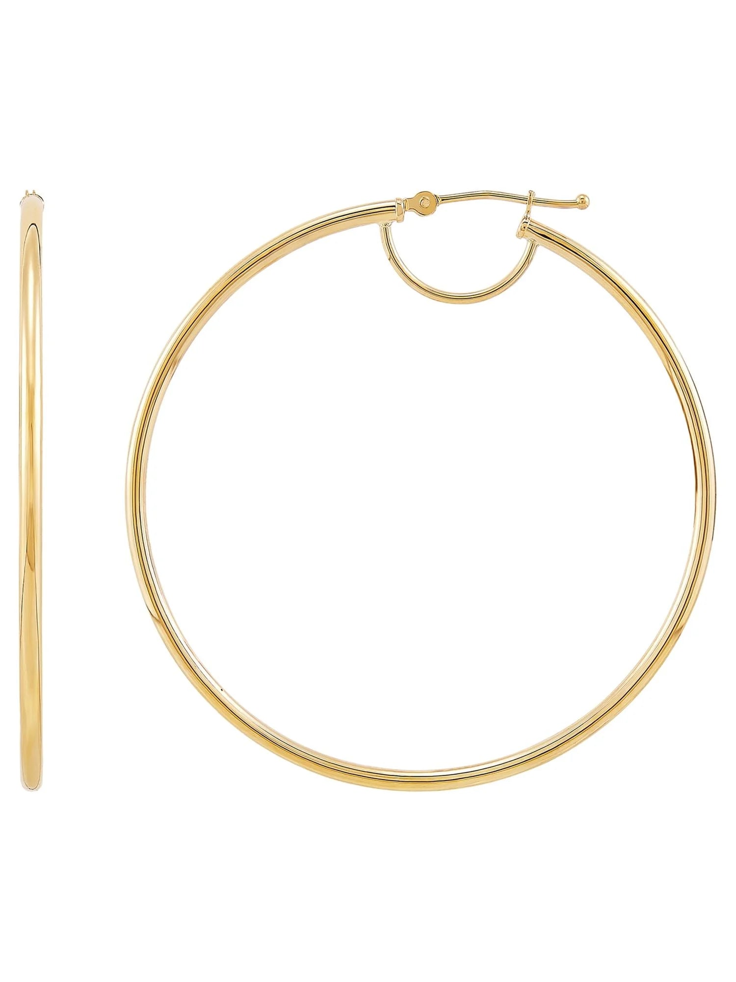 10K Yellow Gold 1.8Mmx47Mm Hollow round Hoop with Bridge Earrings