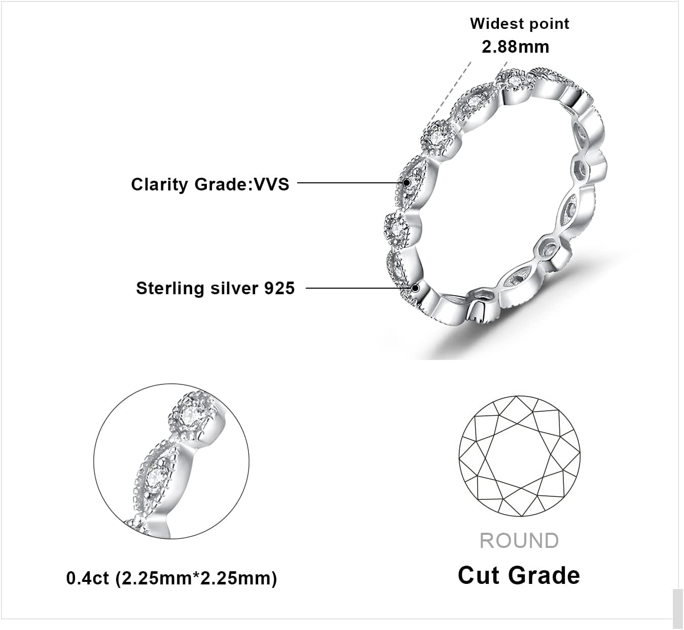 14K Gold Plated 925 Sterling Silver Rings for Women, Cubic Zirconia Promise Rings for Her, Stackable Wedding Bands Rings for Women Set Size 4-12
