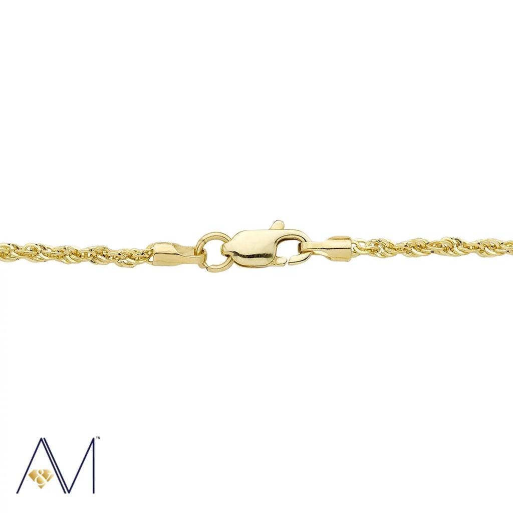 14K Yellow Gold 1.5Mm Rope Chain Necklace, 16–24 Inch, Lobster Clasp, Adult Unisex