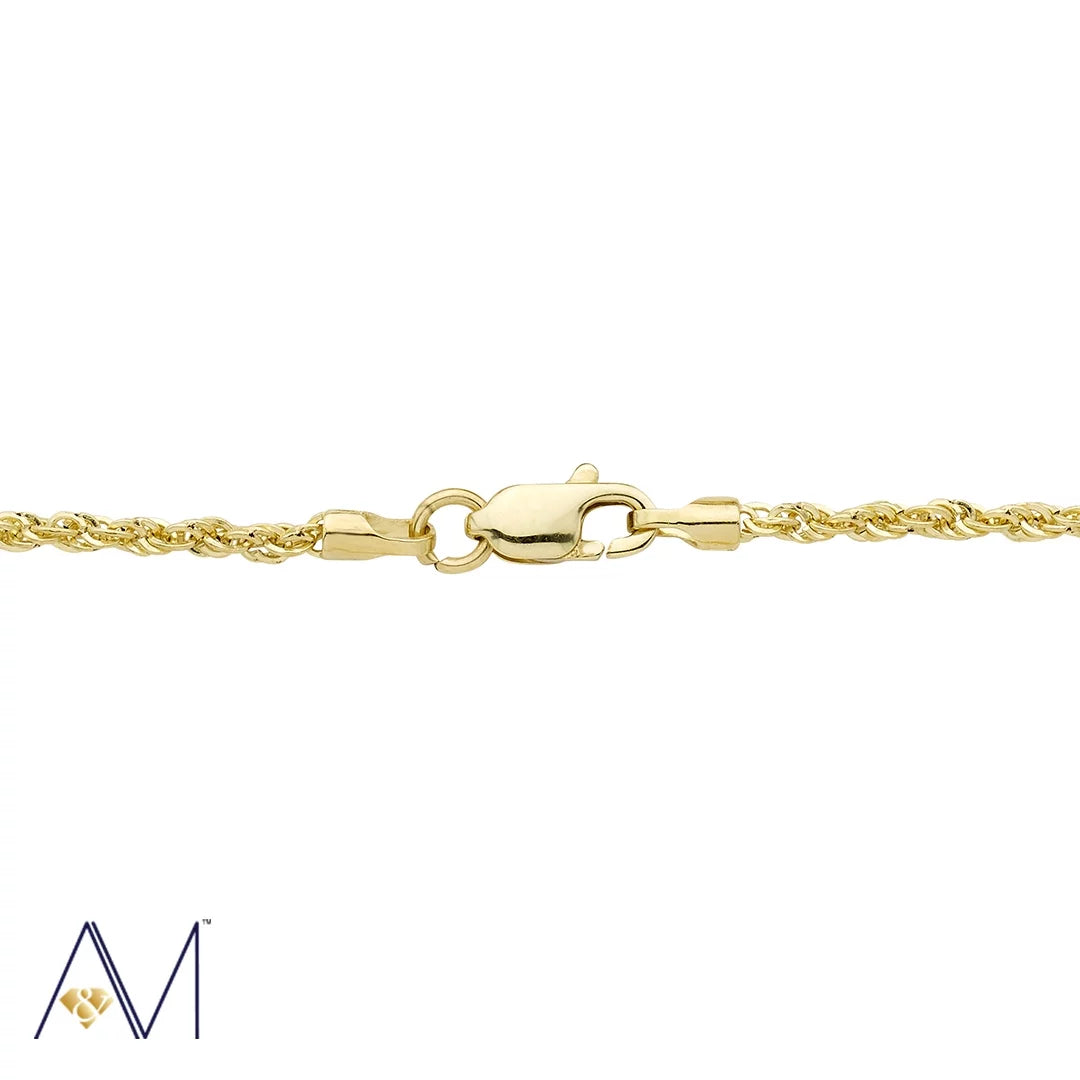 14K Yellow Gold 1.5Mm Rope Chain Necklace, 16–24 Inch, Lobster Clasp, Adult Unisex