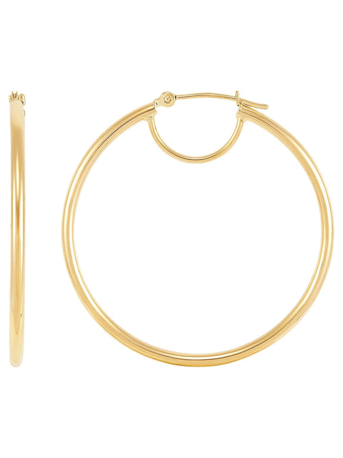 10K Yellow Gold 1.8Mmx35Mm round Hoop with Bridge Earrings